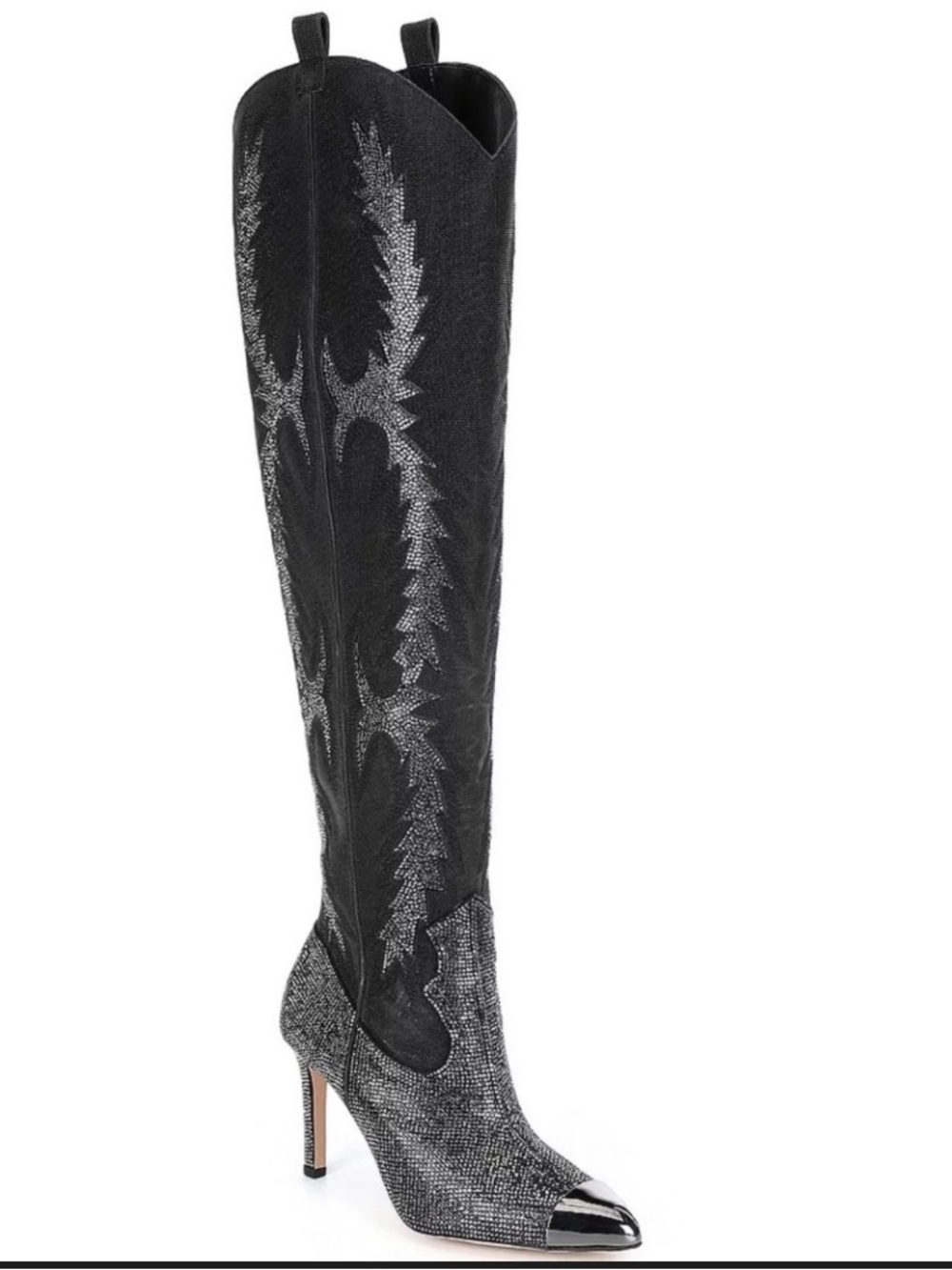 Giani Bernini Black Glitter Over-the-Knee Stiletto Boot with Silver Metallic Toe - Picture 4 of 7